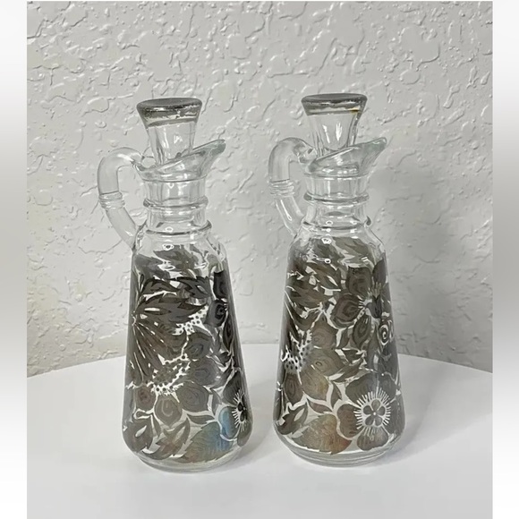 MCM Georges Briard Oil & Vinegar Cruets For Anchor Hocking with Floral Overlay - Picture 4 of 8